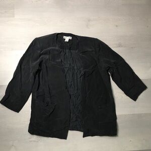 WOMENS SILK JACKET OPEN FRONR CASUAL BLACK POCKETS WAIST CROP SMALL